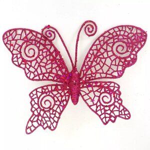 NEW Butterfly Ornament Red Glitter Lacy Clip On Bug Holiday Christmas Tree